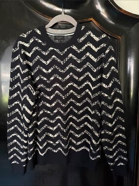 Ted Baker Black and White Zigzag Crewneck Sweater